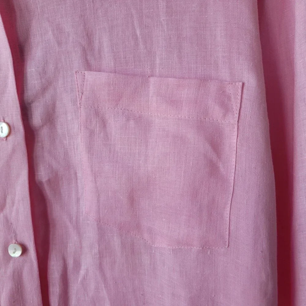 Mercer and Madison womens shirt size L button up 100% linen pink